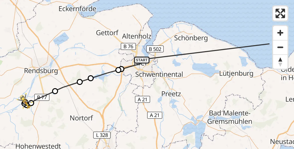 Flugroute Ambulanzhubschrauber Kiel - Hörsten, 17 Oktober 2026, 10:52