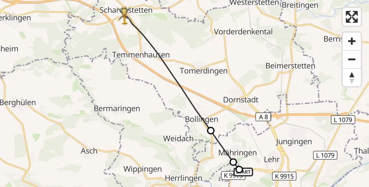Flugroute Rettungshubschrauber Ulm Military Hospital Emergency - Dornstadt, 17 Oktober 2026, 11:06