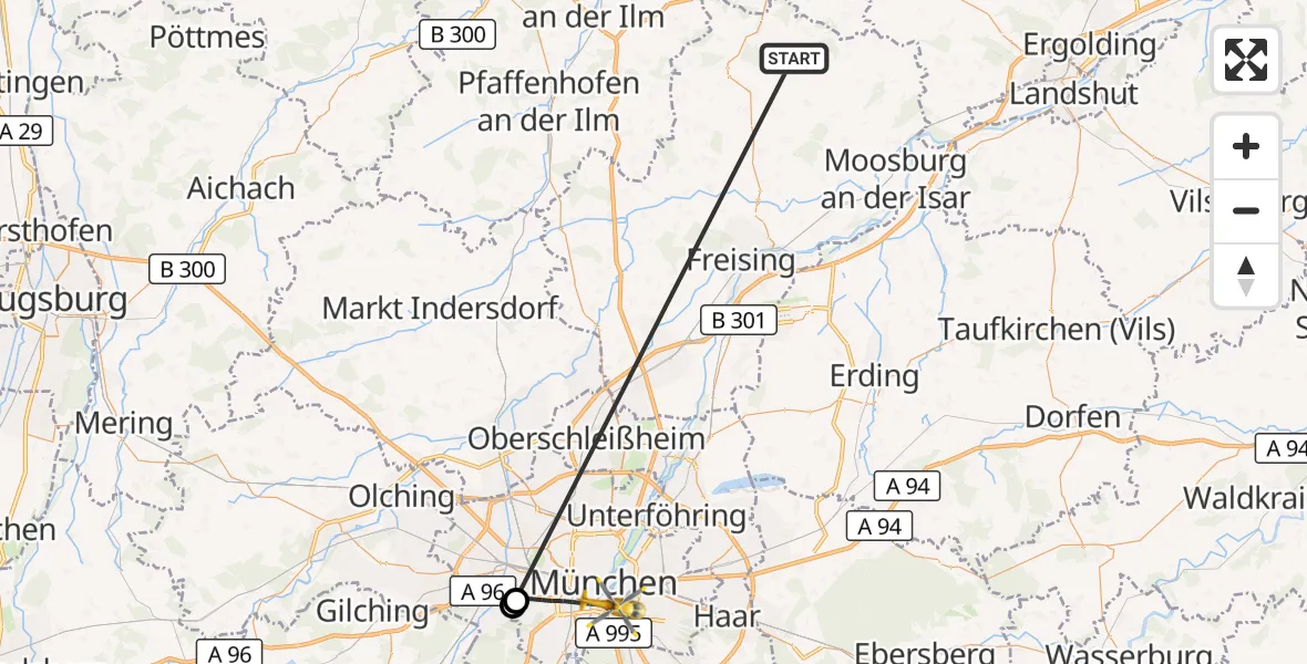 Flugroute Rettungshubschrauber Rudelzhausen - München, 17 Oktober 2026, 11:08