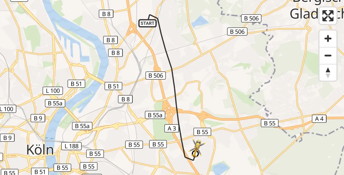 Flugroute Rettungshubschrauber Köln - Merheim Hospital, 17 Oktober 2026, 11:31
