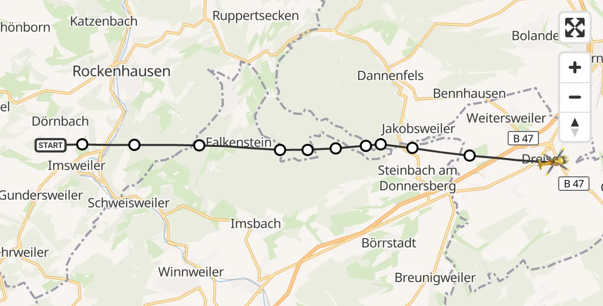 Flugroute Rettungshubschrauber Rockenhausen - Dreisen, 17 Oktober 2026, 11:39