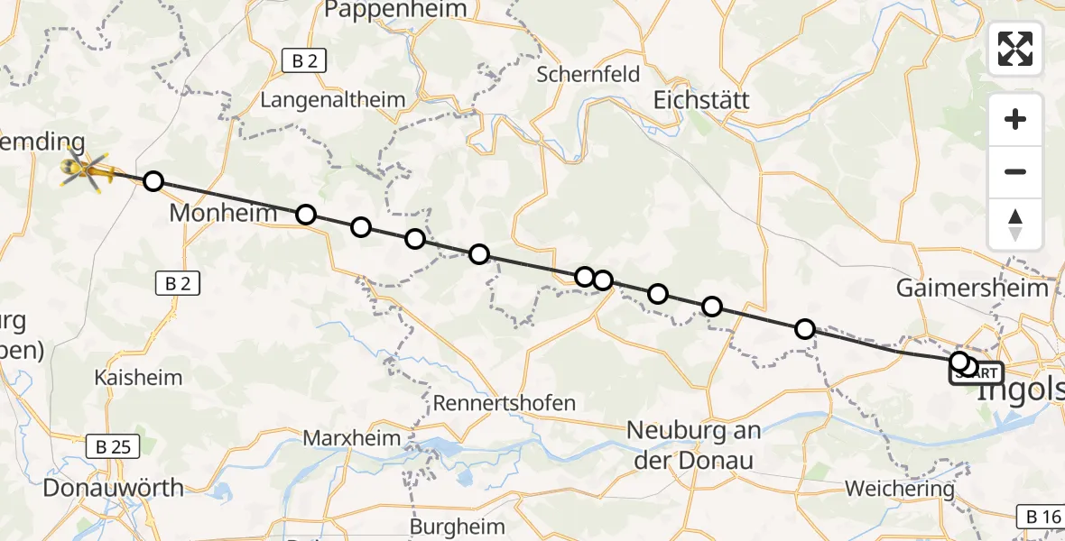 Flugroute Rettungshubschrauber Ingolstadt Hospital - Fünfstetten, 17 Oktober 2026, 11:40