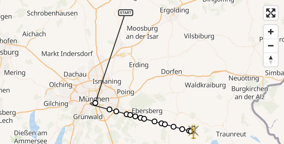 Flugroute Rettungshubschrauber Rudelzhausen - Amerang, 17 Oktober 2026, 11:43