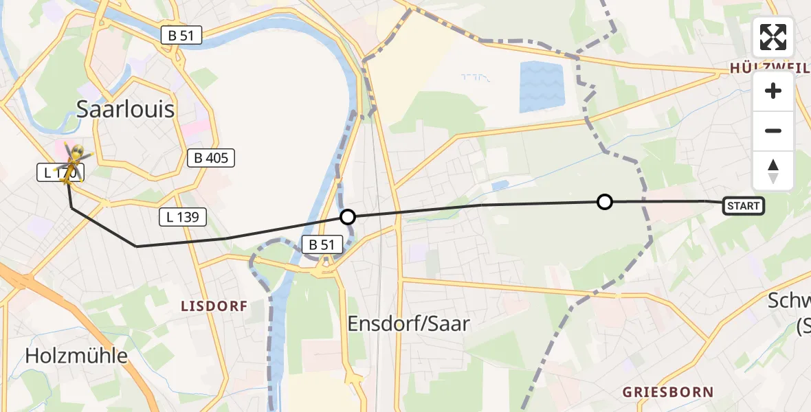 Flugroute Rettungshubschrauber Schwalbach - Saarlouis, 17 Oktober 2026, 11:47