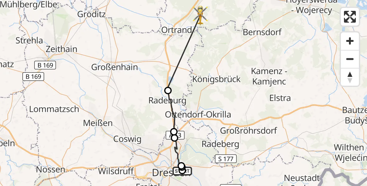 Flugroute Rettungshubschrauber Dresden University Hospital - Hermsdorf, 17 Oktober 2026, 11:47