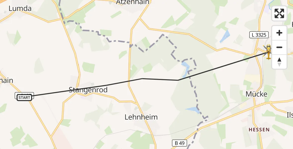 Flugroute Ambulanzhubschrauber Grünberg - Mücke, 17 Oktober 2026, 12:06