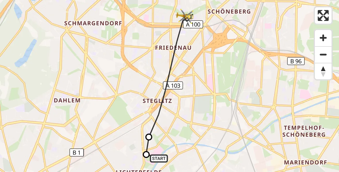 Flugroute Rettungshubschrauber Charité Clinic Benjamin Franklin Campus - Berlin, 17 Oktober 2026, 12:16