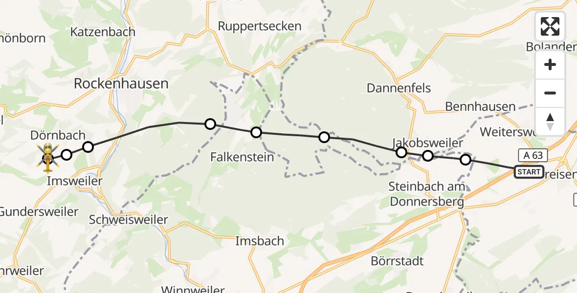 Flugroute Rettungshubschrauber Dreisen - Rockenhausen, 17 Oktober 2026, 12:19