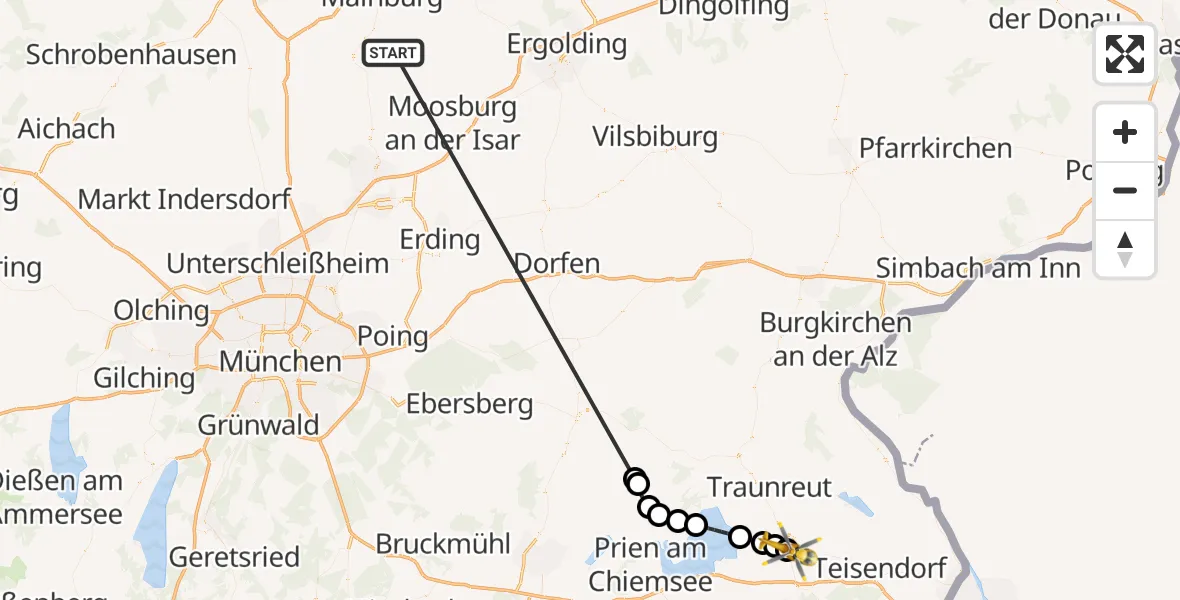 Flugroute Rettungshubschrauber Rudelzhausen - Traunstein Hospital, 17 Oktober 2026, 12:26