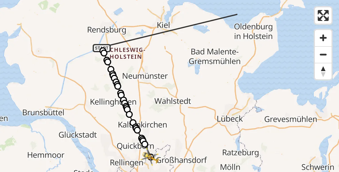Flugroute Ambulanzhubschrauber Jevenstedt - Hamburg, 17 Oktober 2026, 12:33