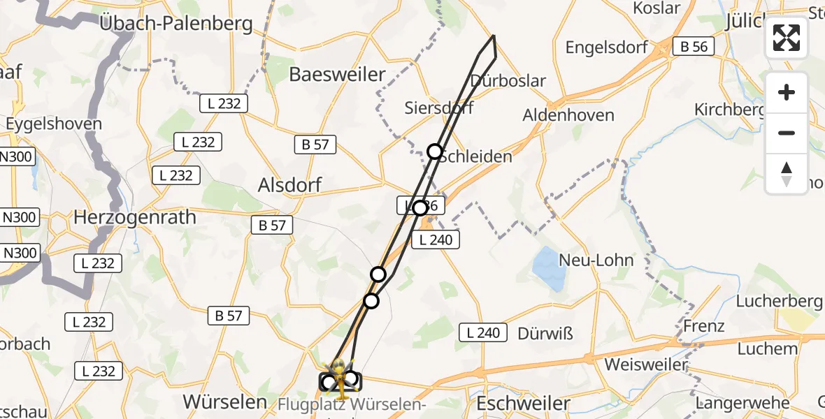 Flugroute Rettungshubschrauber Aachen-Merzbrück Flughafen - Aachen-Merzbrück Flughafen, 17 Oktober 2026, 12:47