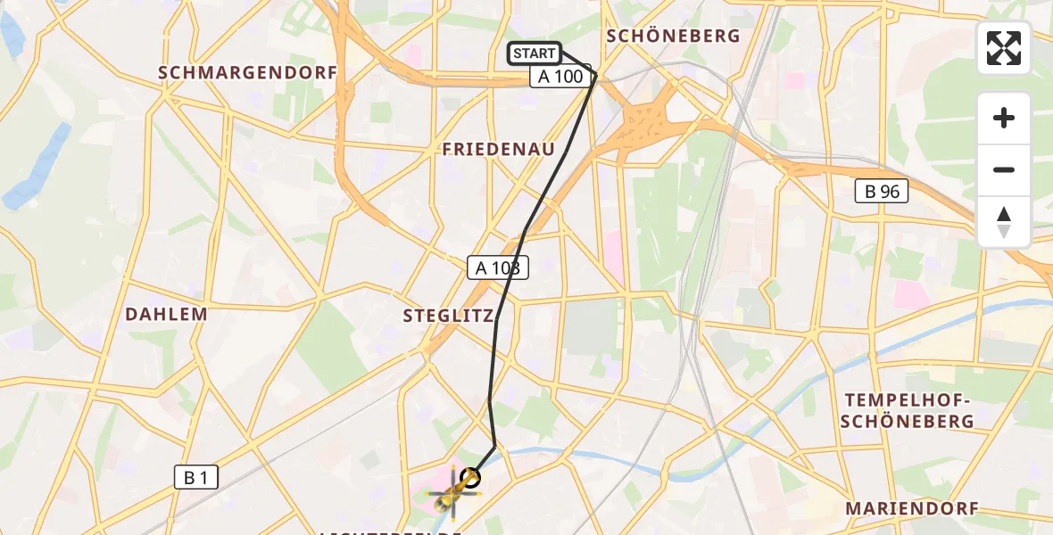 Flugroute Rettungshubschrauber Berlin - Charité Clinic Benjamin Franklin Campus, 17 Oktober 2026, 12:58