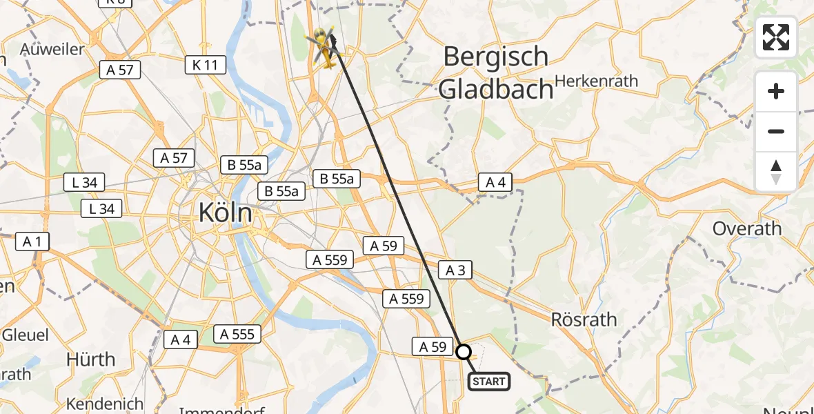 Flugroute Rettungshubschrauber Köln Bonn Flughafen - Köln, 17 Oktober 2026, 13:15
