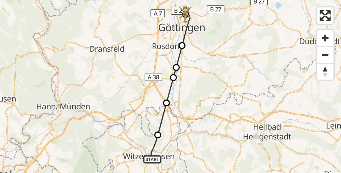 Flugroute Rettungshubschrauber Witzenhausen - Göttingen University Clinic Hubschrauberlandeplatz, 17 Oktober 2026, 13:22