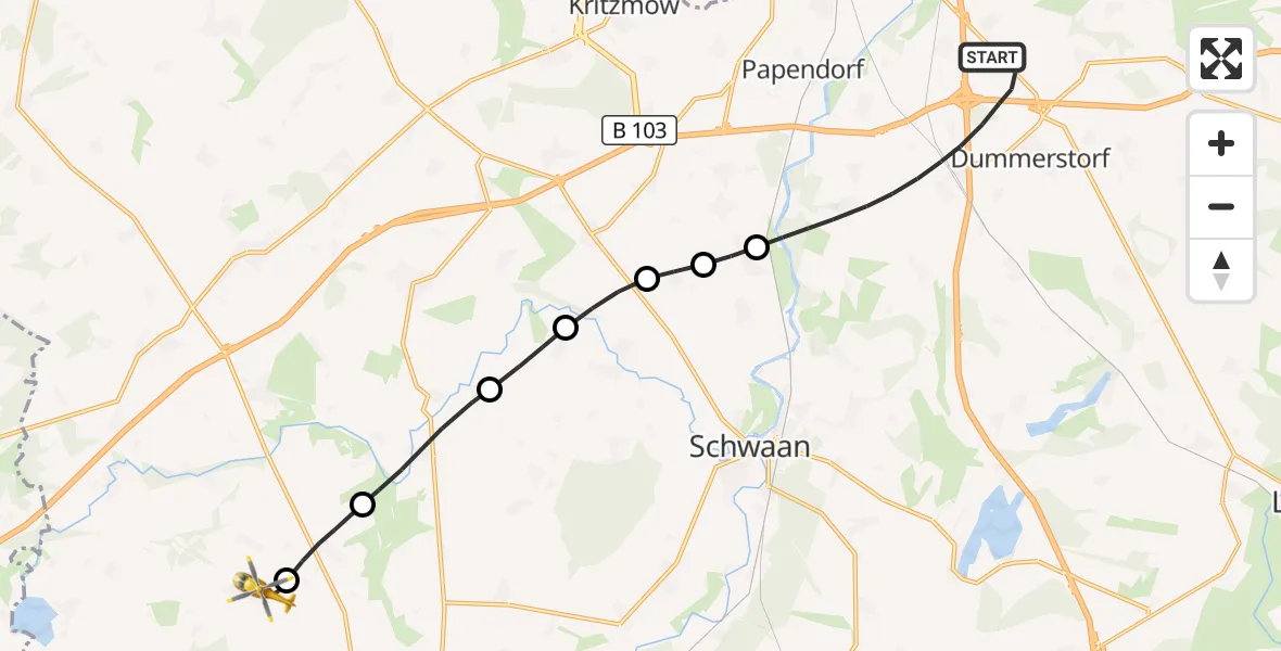 Flugroute Ambulanzhubschrauber Dummerstorf - Bernitt, 17 Oktober 2026, 13:32