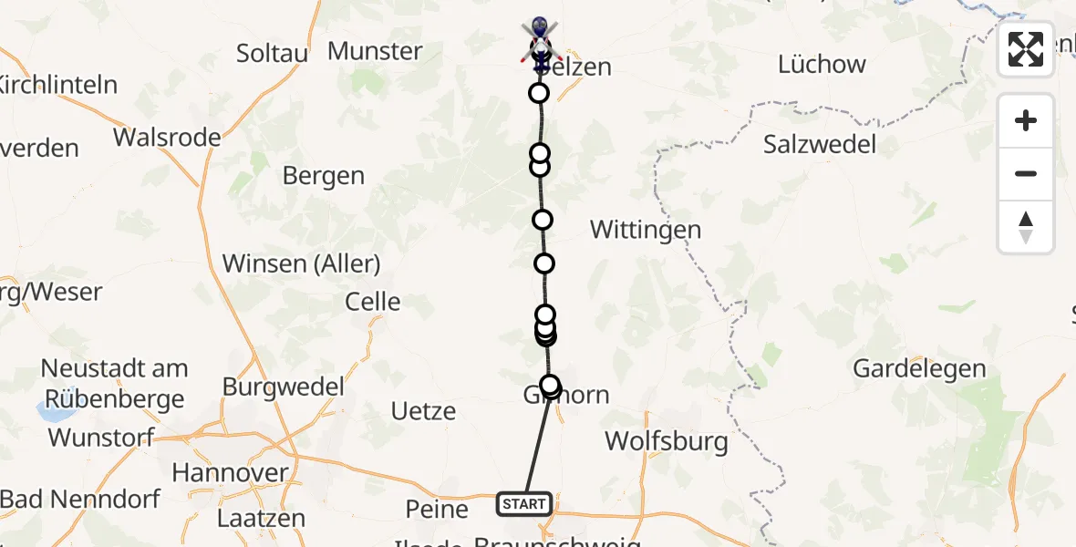 Flugroute Polizeihubschrauber Schwülper - Uelzen, 17 Oktober 2026, 13:34