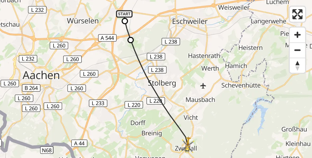 Flugroute Rettungshubschrauber Aachen-Merzbrück Flughafen - Stolberg (Rhld.), 17 Oktober 2026, 13:40