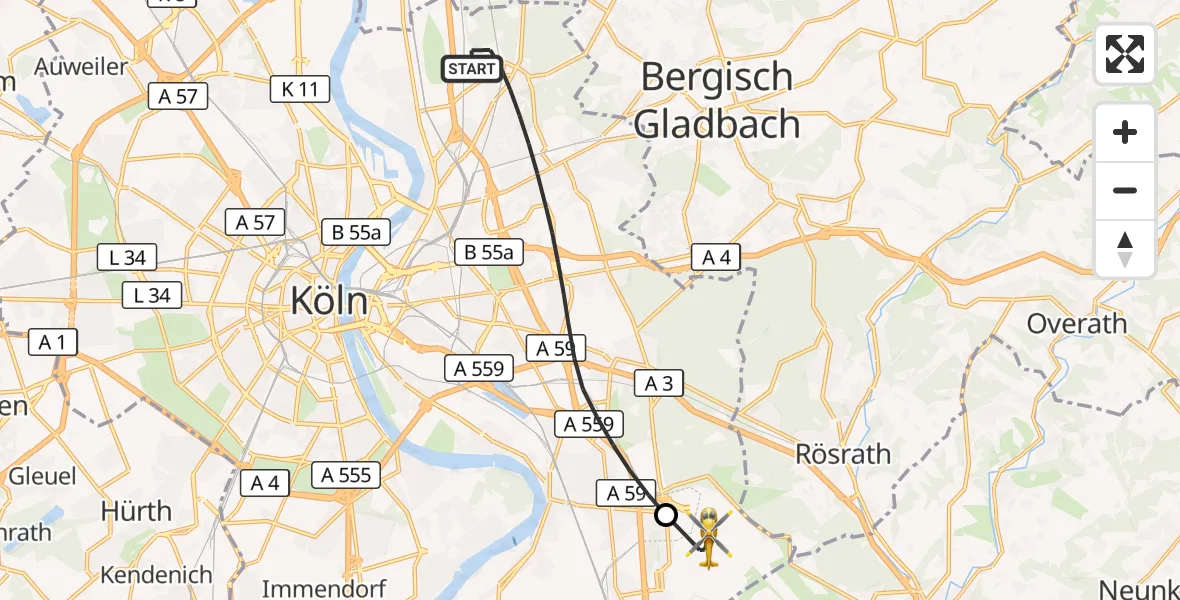 Flugroute Rettungshubschrauber Köln - Köln Bonn Flughafen, 17 Oktober 2026, 13:42