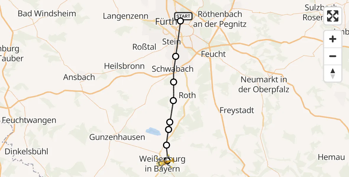Flugroute Ambulanzhubschrauber Flughafen Nuremberg - Weißenburg i.Bay., 17 Oktober 2026, 14:05