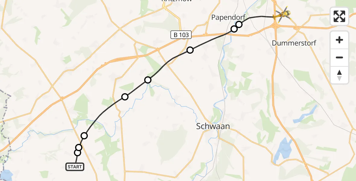 Flugroute Ambulanzhubschrauber Bernitt - Dummerstorf, 17 Oktober 2026, 14:18