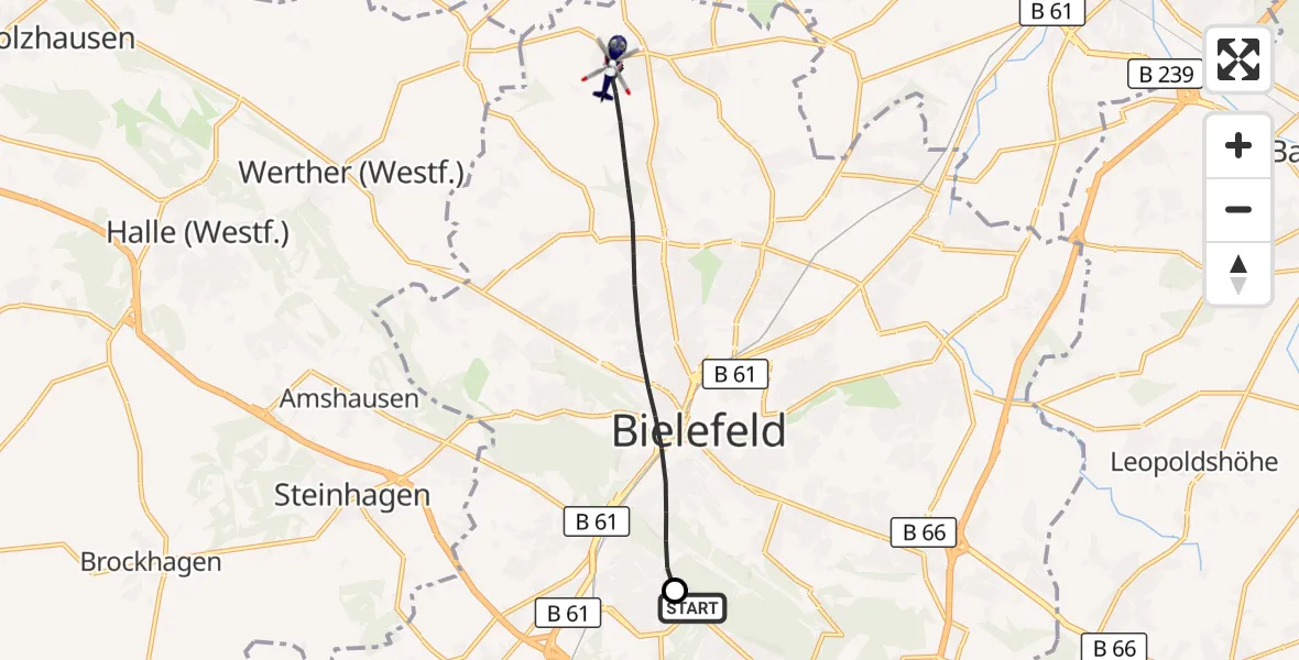 Flugroute Polizeihubschrauber Luftrettungszentrum Bielefeld - Bielefeld, 17 Oktober 2026, 14:42