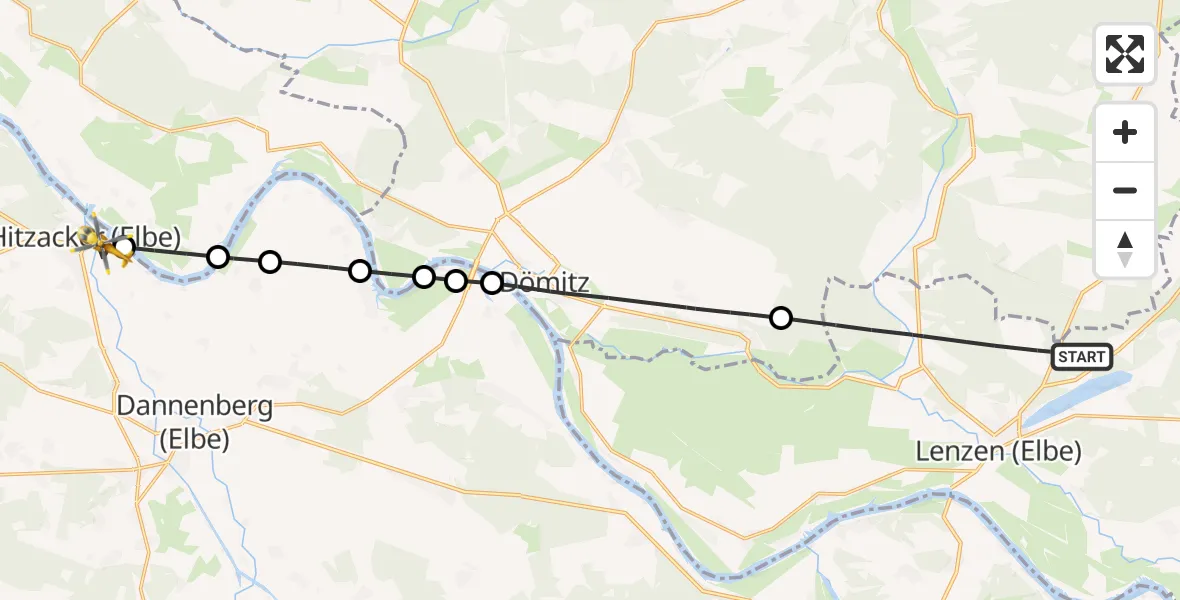 Flugroute Rettungshubschrauber Lenzen (Elbe) - Hitzacker (Elbe), 17 Oktober 2026, 15:05