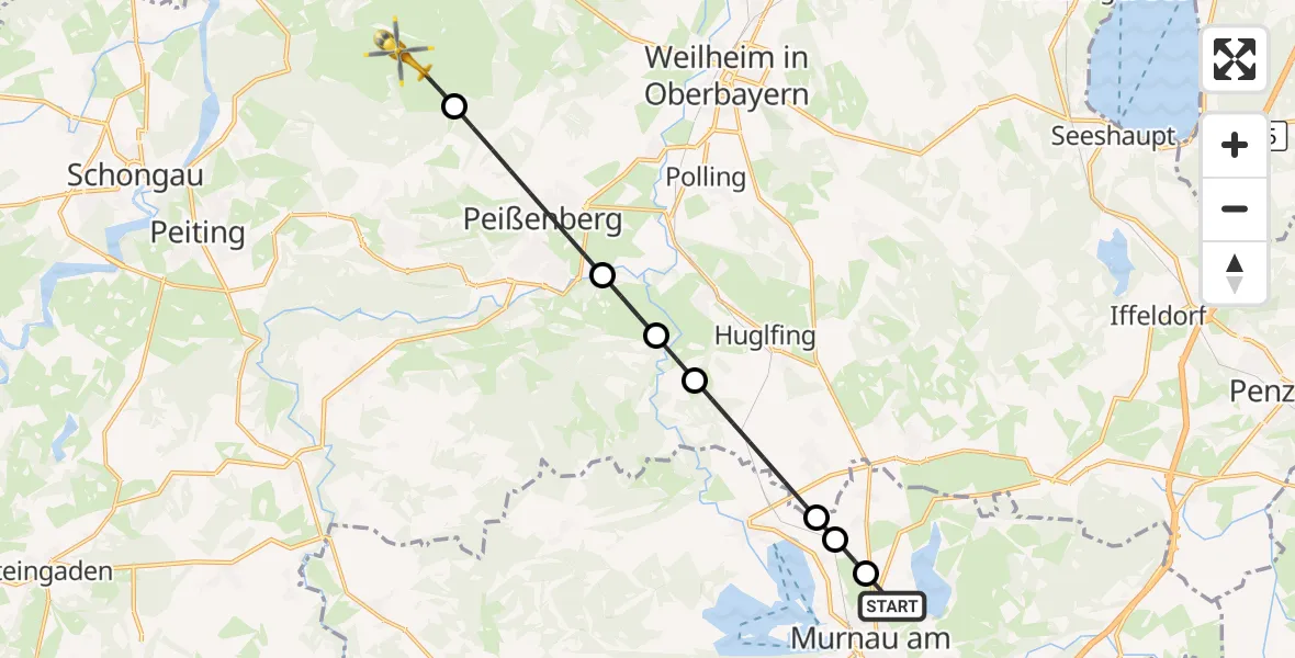 Flugroute Rettungshubschrauber Murnau a.Staffelsee - Wessobrunn, 17 Oktober 2026, 15:06