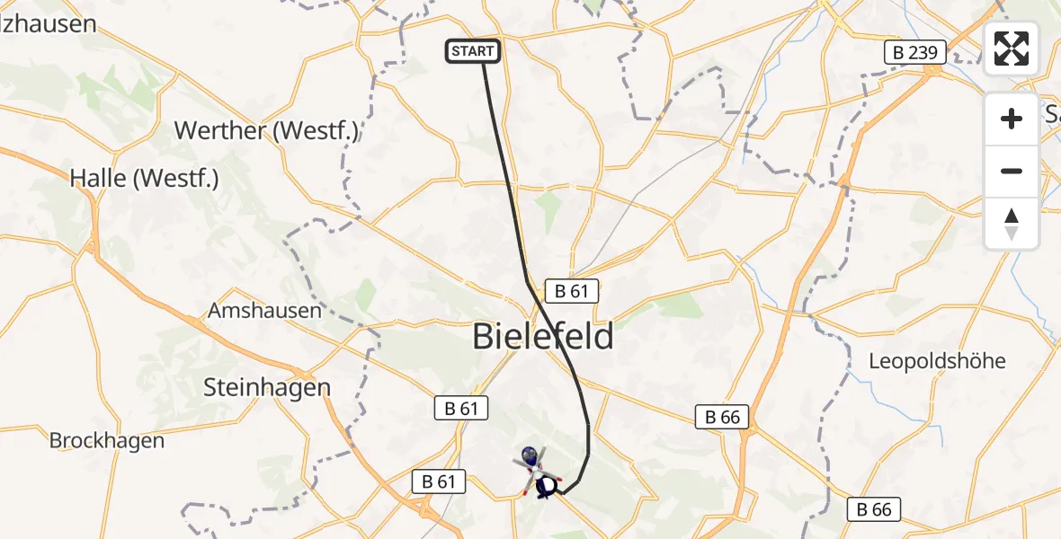 Flugroute Polizeihubschrauber Bielefeld - Luftrettungszentrum Bielefeld, 17 Oktober 2026, 15:18
