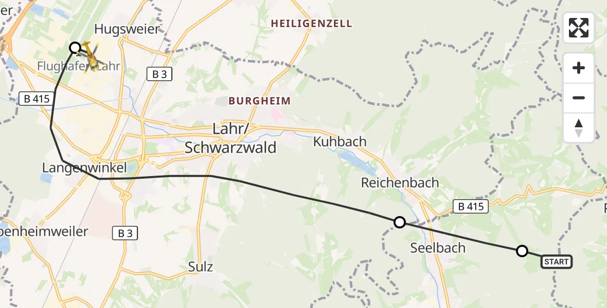 Flugroute Rettungshubschrauber Biberach - Lahr Flughafen, 17 Oktober 2026, 15:23