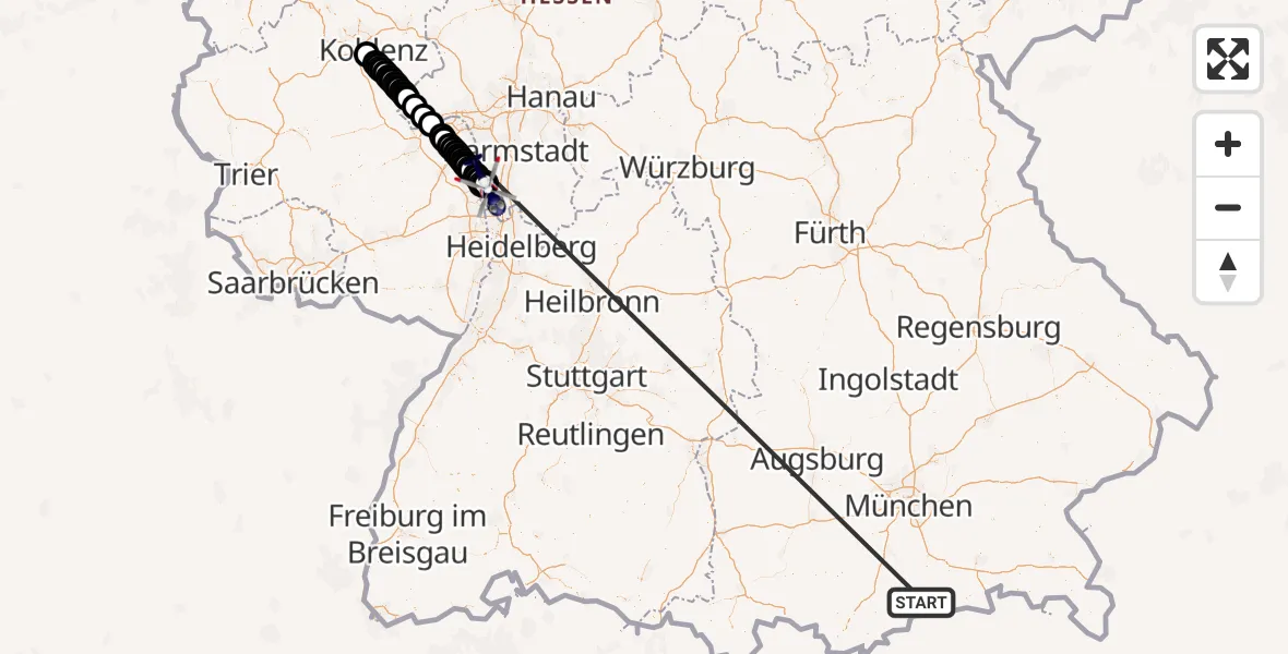 Flugroute Polizeihubschrauber Kreuth - Biblis, 17 Oktober 2026, 15:30