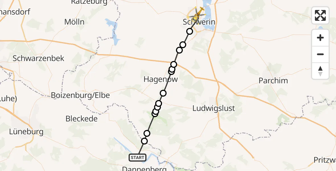 Flugroute Rettungshubschrauber Amt Neuhaus - Schwerin, 17 Oktober 2026, 15:30