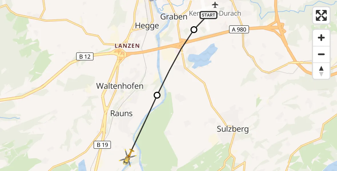 Flugroute Rettungshubschrauber Kempten-Durach Flugplatz - Waltenhofen, 17 Oktober 2026, 15:37