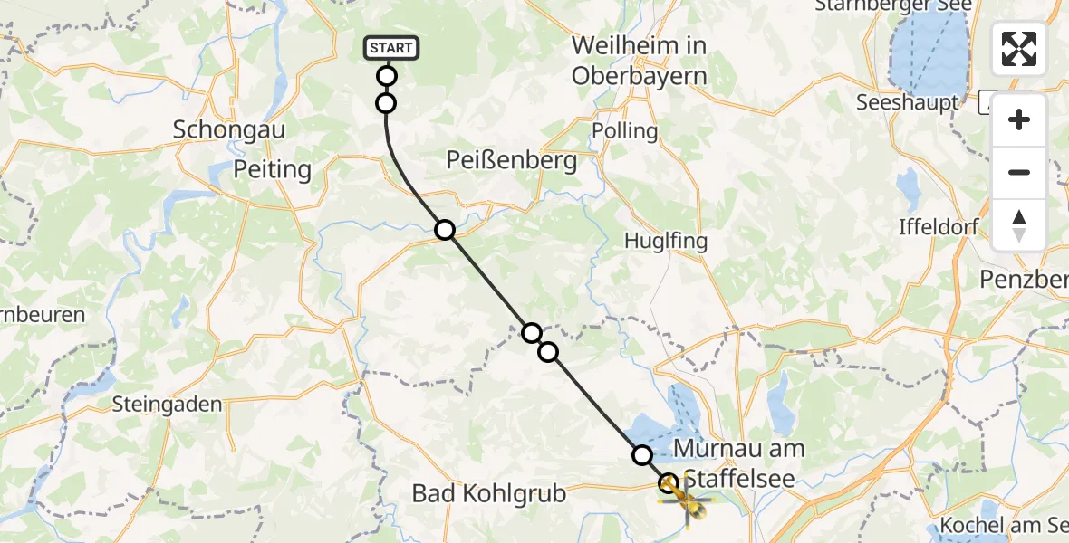 Flugroute Rettungshubschrauber Wessobrunn - Murnau a.Staffelsee, 17 Oktober 2026, 15:39