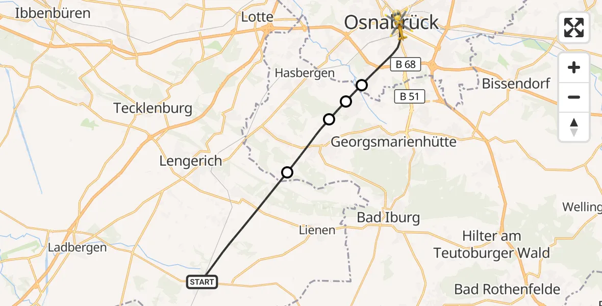 Flugroute Ambulanzhubschrauber Lienen - Osnabrück, 17 Oktober 2026, 15:40