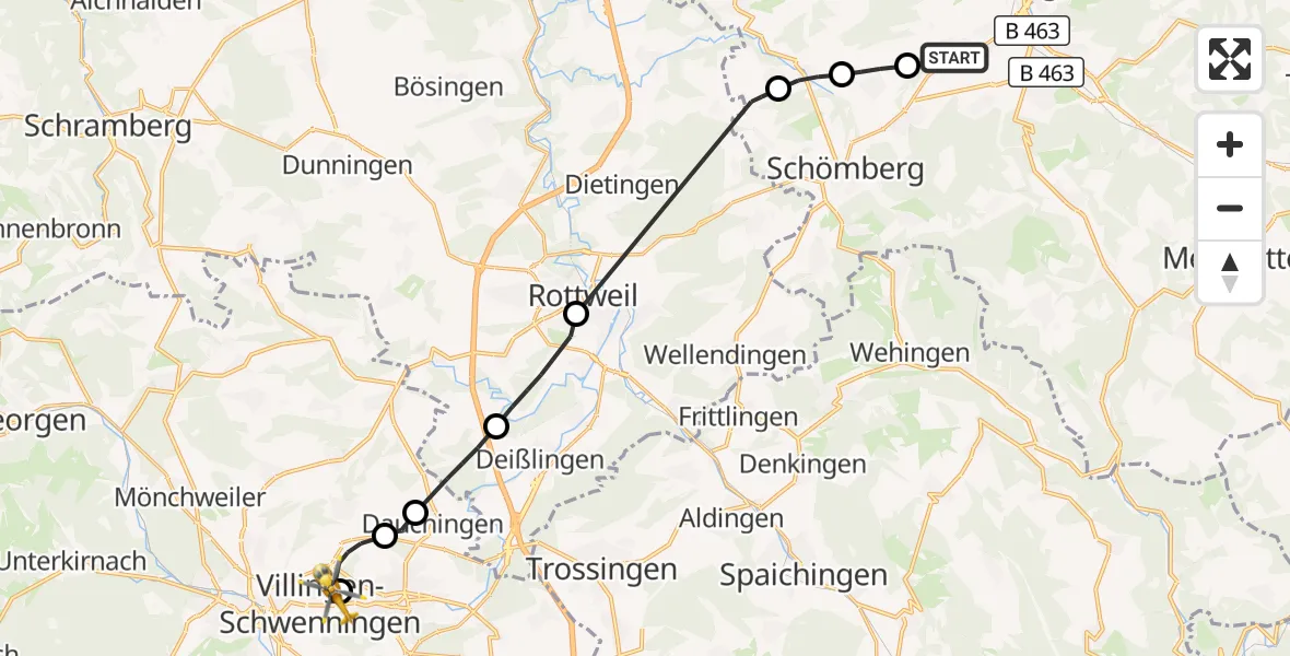 Flugroute Ambulanzhubschrauber Balingen - DRF Air Rescue Station Villingen-Schwenningen Hubschrauberlandeplatz (Christoph 11), 17 Oktober 2026, 15:50