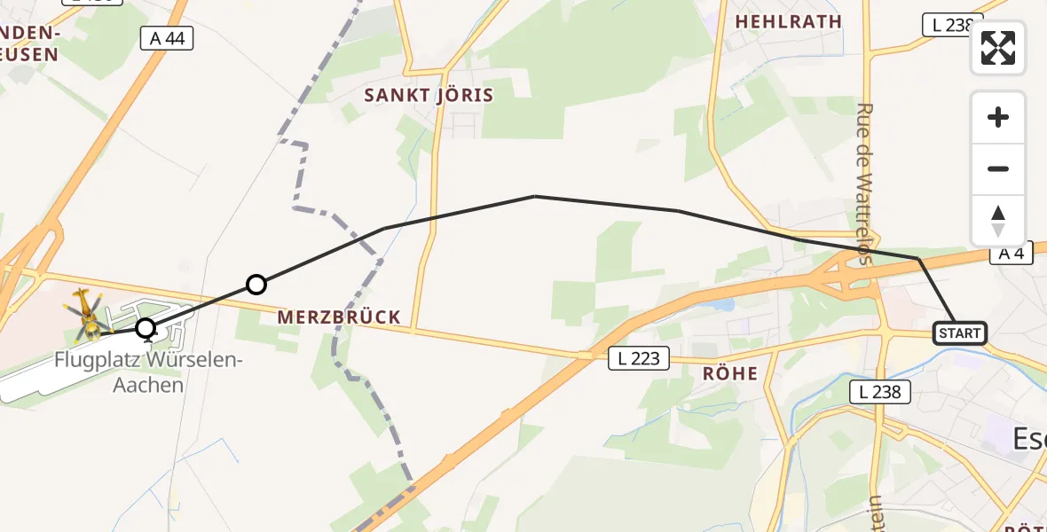 Flugroute Rettungshubschrauber Eschweiler - Aachen-Merzbrück Flughafen, 17 Oktober 2026, 15:53
