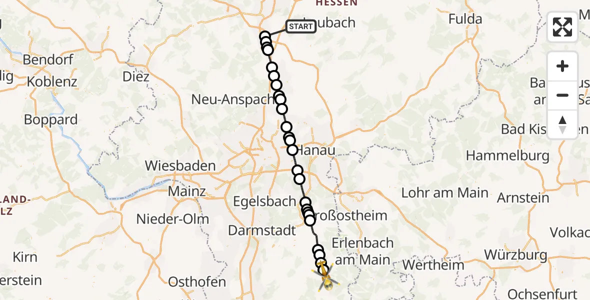 Flugroute Ambulanzhubschrauber Lich - Brombachtal, 17 Oktober 2026, 15:56