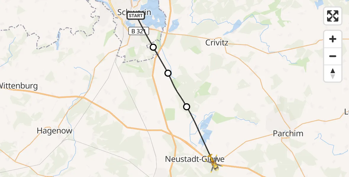Flugroute Rettungshubschrauber Schwerin - Brenz, 17 Oktober 2026, 16:08