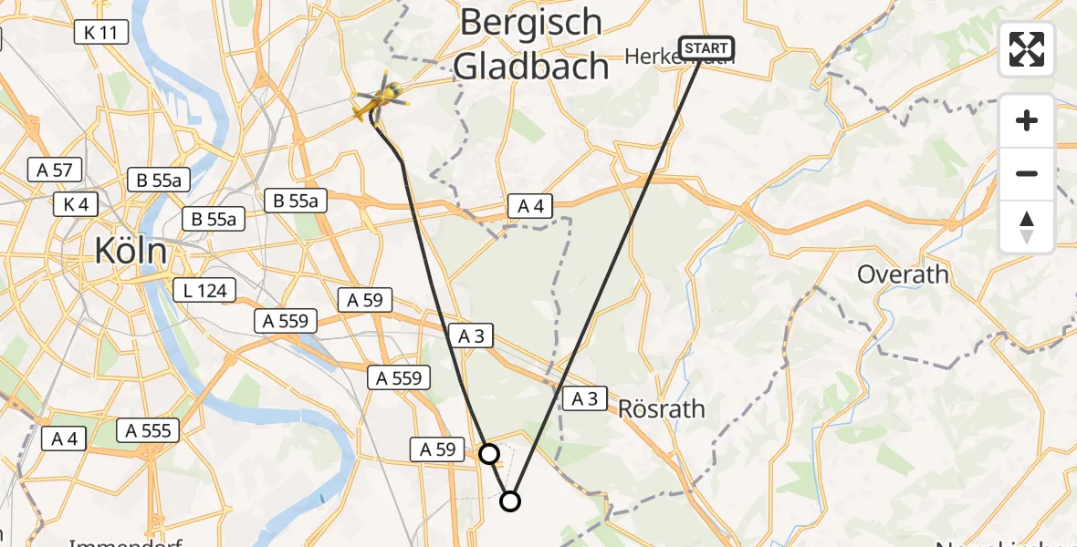Flugroute Ambulanzhubschrauber Bergisch Gladbach - Köln, 17 Oktober 2026, 17:37