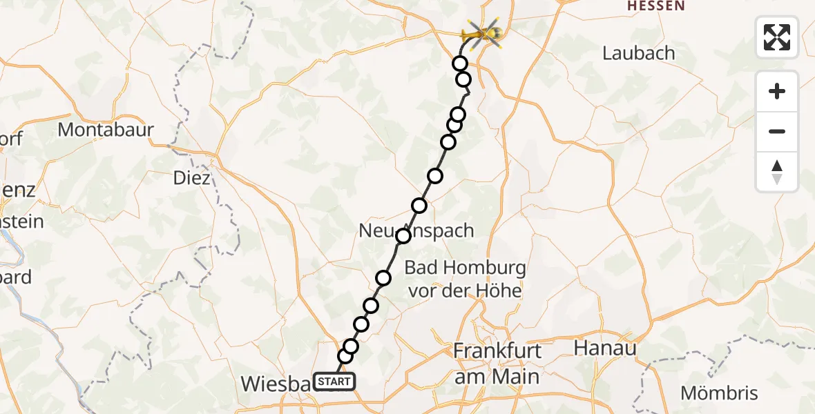 Flugroute Ambulanzhubschrauber Wiesbaden - Gießen, 17 Oktober 2026, 18:16