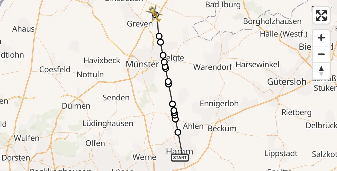 Flugroute Ambulanzhubschrauber Hamm - Christoph  Westfalen-ADAC, 17 Oktober 2026, 19:10