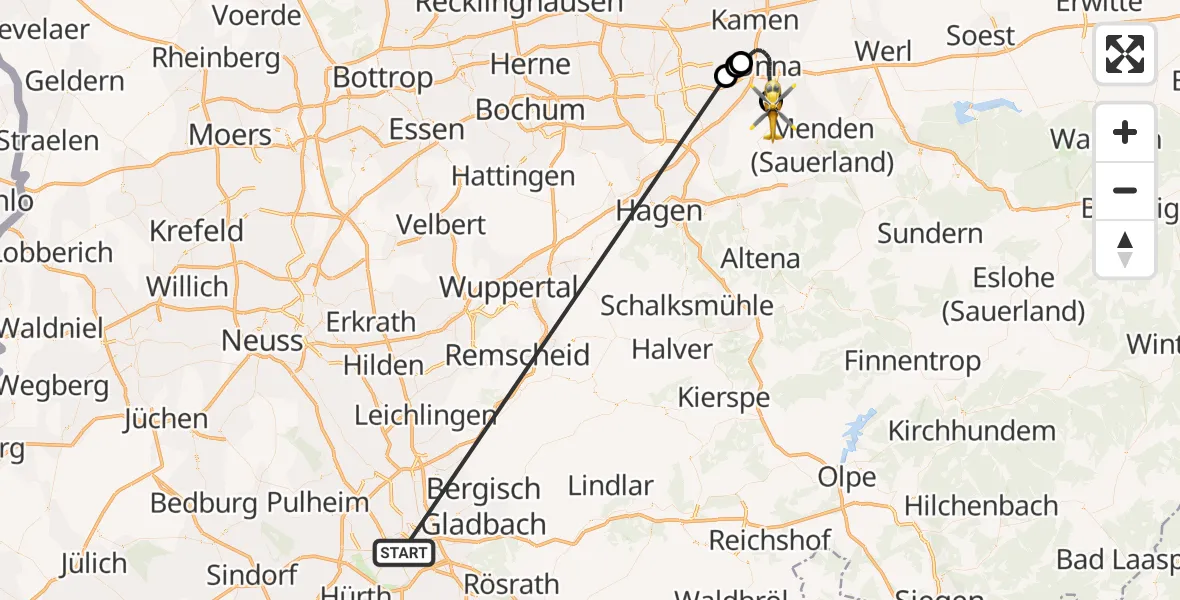 Flugroute Rettungshubschrauber Köln - Fröndenberg/Ruhr, 17 Oktober 2026, 19:11