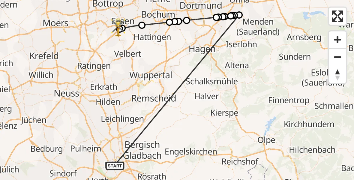 Flugroute Rettungshubschrauber Köln - Essen, 17 Oktober 2026, 19:42