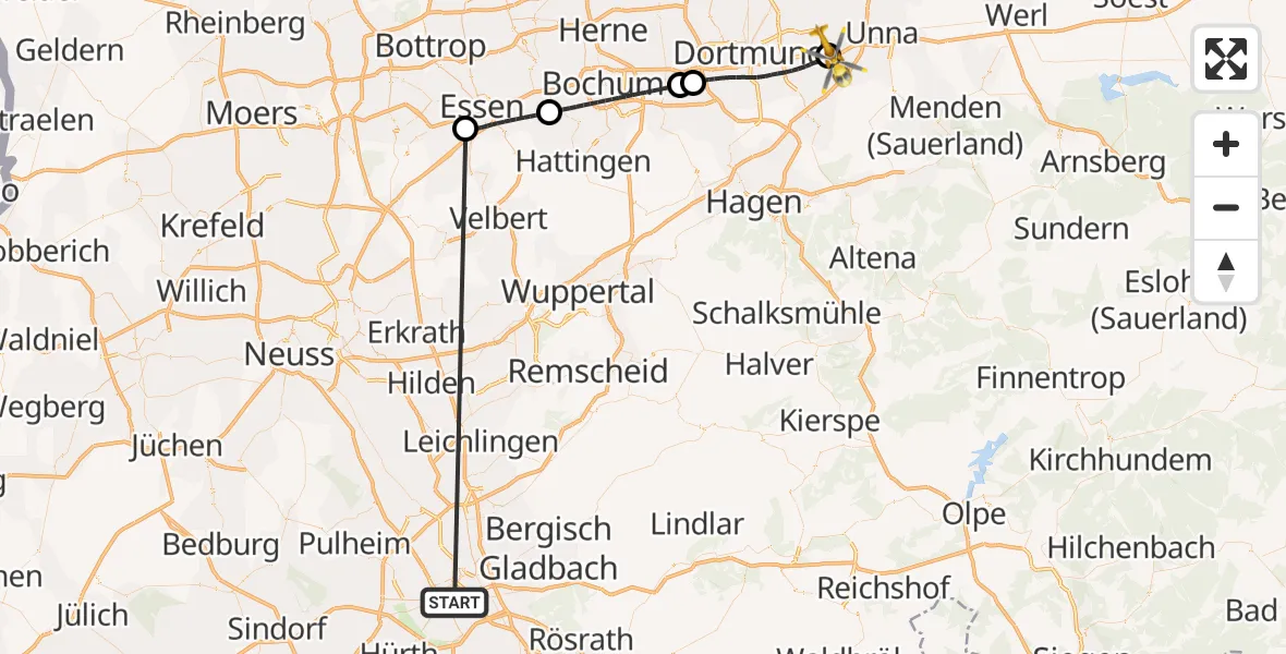 Flugroute Rettungshubschrauber Köln - Dortmund Flughafen, 17 Oktober 2026, 20:38