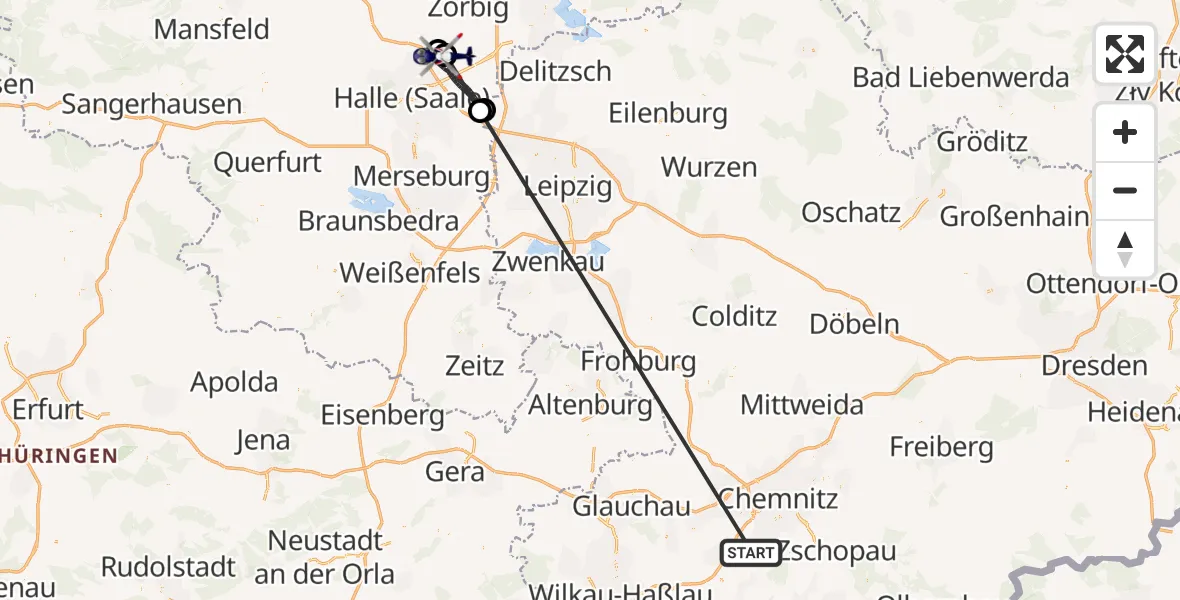Flugroute Polizeihubschrauber Jahnsdorf/Erzgeb. - Halle-Oppin Flugplatz, 17 Oktober 2026, 21:53