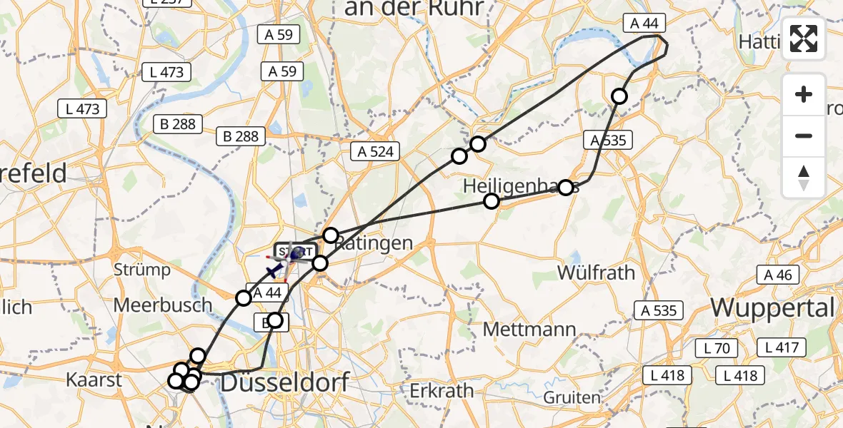 Flugroute Polizeihubschrauber Düsseldorf Flughafen - Düsseldorf Flughafen, 17 Oktober 2026, 23:20