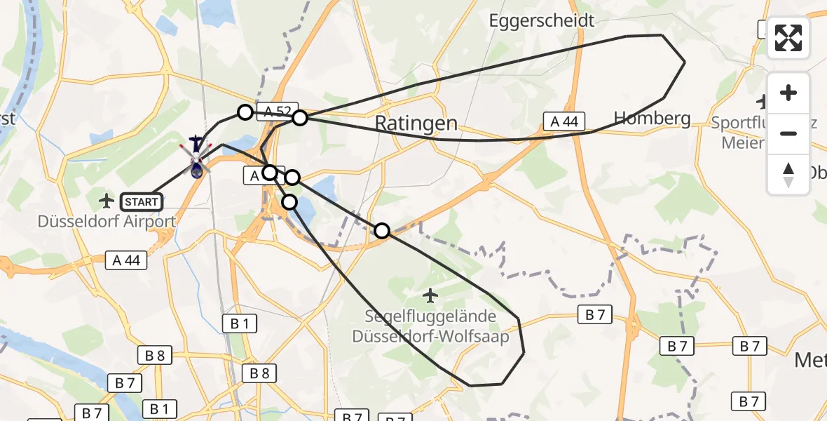 Flugroute Polizeihubschrauber Düsseldorf Flughafen - Düsseldorf Flughafen, 18 Oktober 2026, 00:42