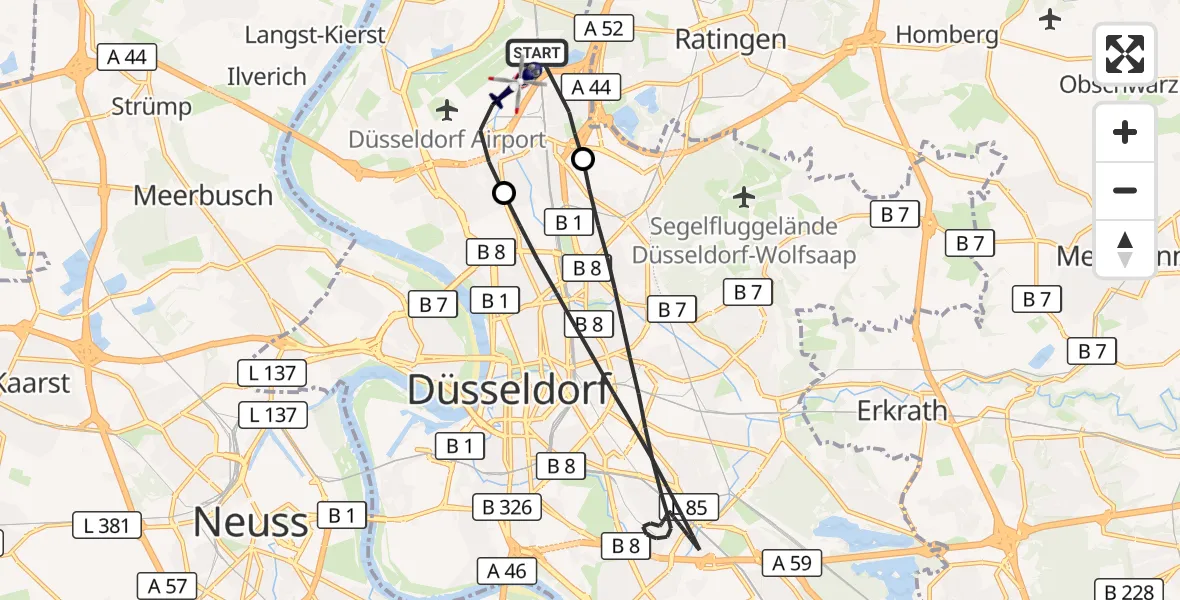 Flugroute Polizeihubschrauber Düsseldorf Flughafen - Düsseldorf Flughafen, 18 Oktober 2026, 01:45