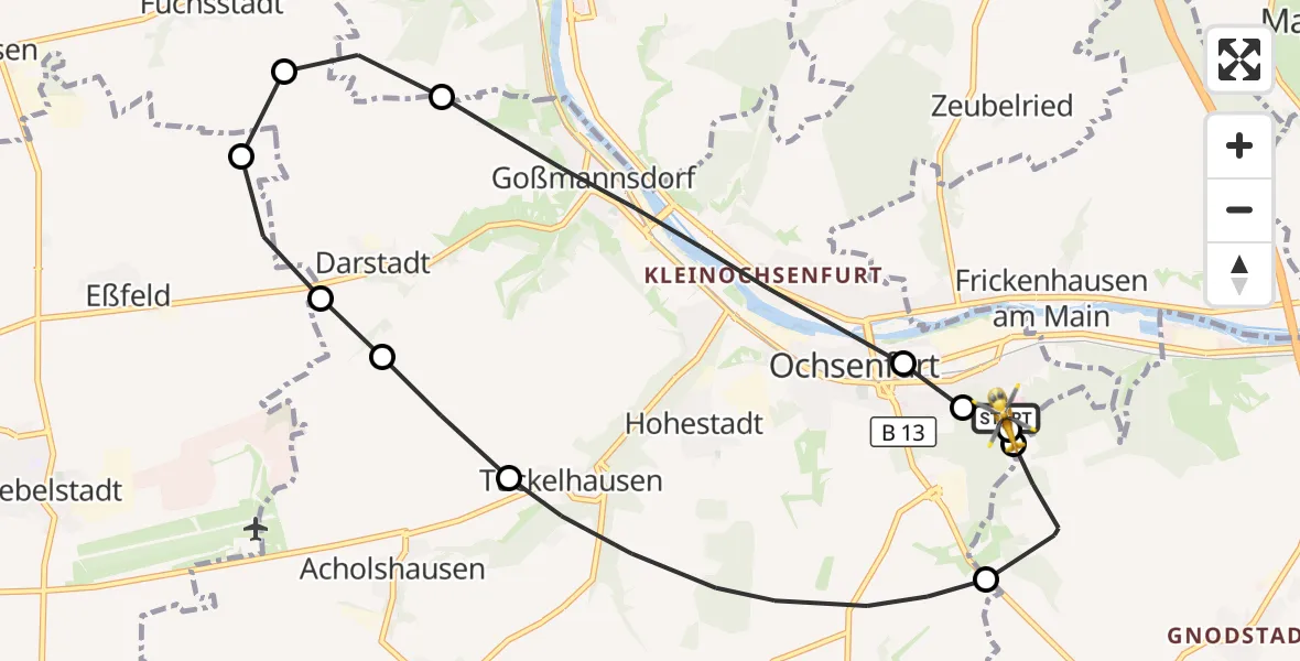 Flugroute Rettungshubschrauber Ochsenfurt Hospital - Ochsenfurt Hospital, 18 Oktober 2026, 06:27