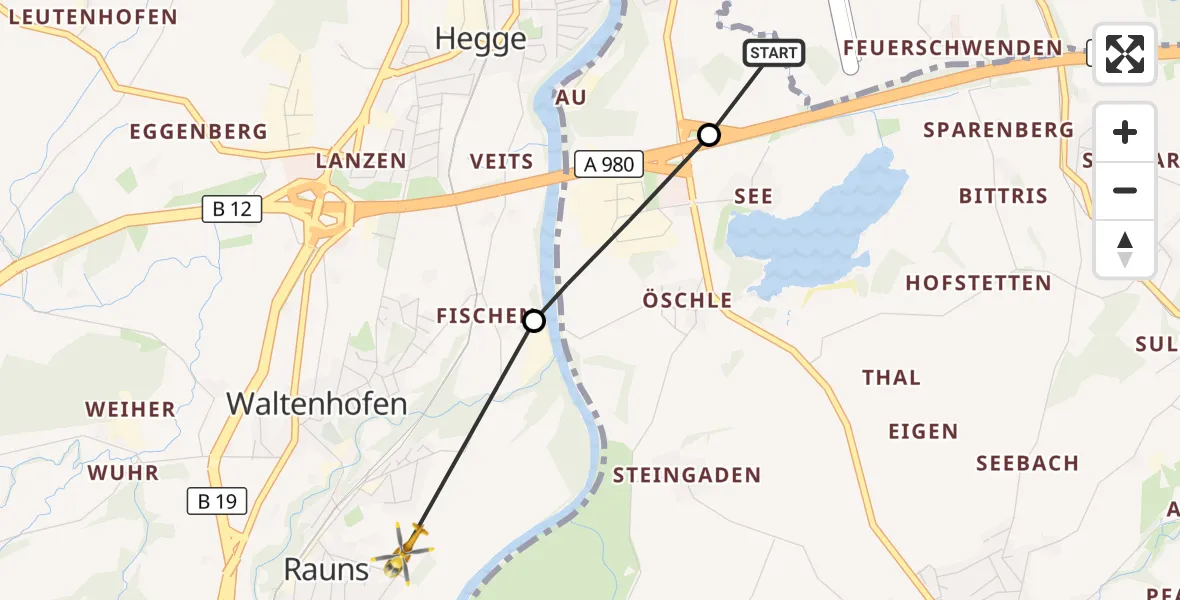 Flugroute Rettungshubschrauber Durach - Waltenhofen, 18 Oktober 2026, 06:48